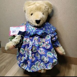 Adorable Plush Bear in Blue Teacup Dress
